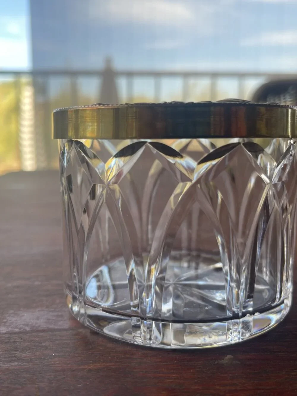 Antique Art Nouveau Flower Brass Cover & Cut Glass Vanity Dresser Jar